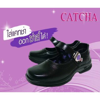 รองเท้านักเรียนหญิงหนังดำ CATCHA (แคทช่า) รุ่น CX-02B