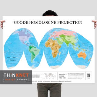 โปสเตอร์แผนที่ชุดรัฐกิจโลก ภาษาอังกฤษ: กู๊ด โฮโมโลซีน โปรเจกชัน Political World Map English: Goode Homolosine Projection