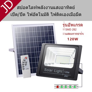 ไฟโซล่าเซลล์ LED แผงโซล่า JD Solar Light 120w แท้100เปอร์เซ็นต ไฟพลังงานแสงอาทิตย  ขนาด ไฟสปอร์ตไลท์ ไฟฉุกเฉิน ไฟโซลาเซล