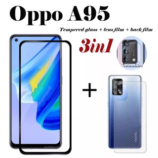 3in1 Oppo A95 4G / Oppo A95 5G ฟิล์มเลนส์กล้อง + ฟิล์มกระจกเต็มจอ+ ฟิล์มหลัง ฟิล์มกันกระแทกขอบดำ ส่งจากไทย