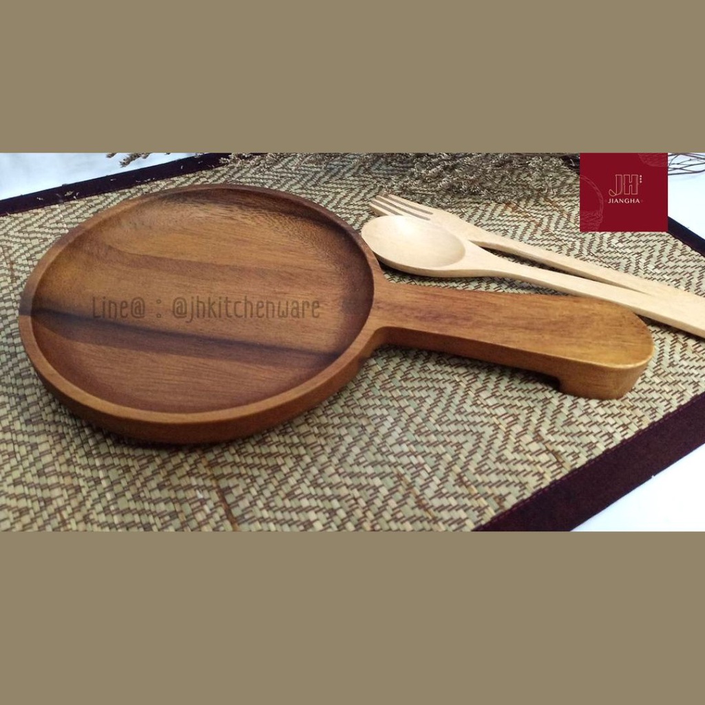 จานไม้กลมลึก มีด้ามจับ (3 ขนาด) ไม้ฉำฉา - รูปที่ 3