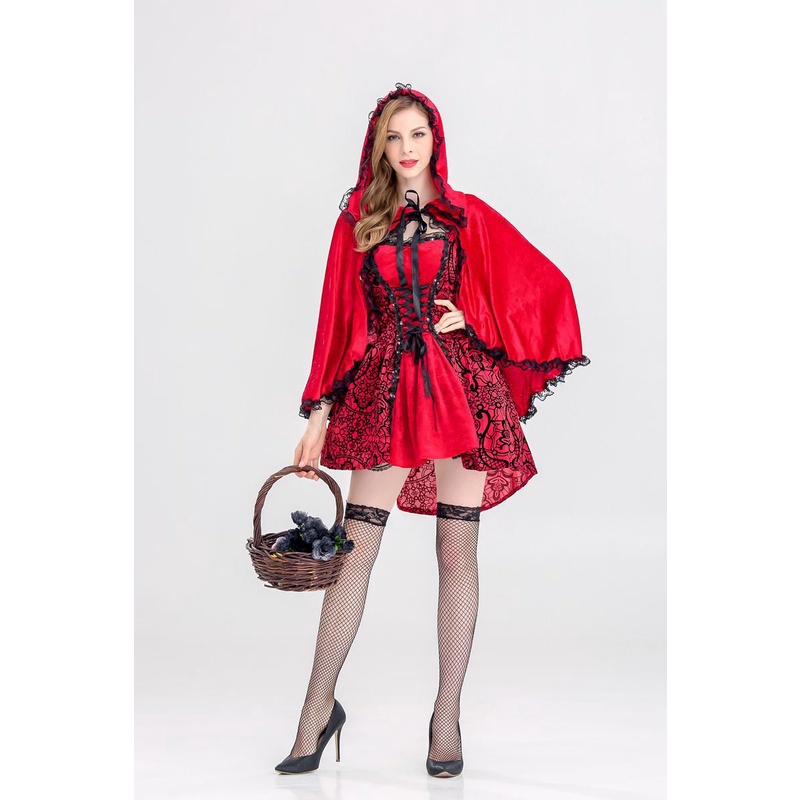 ∏Halloween Costume Gothic Little Red Riding Hood Costume Cosplay Costume Stage Dress Cape #3