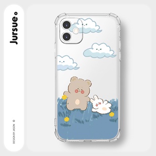 JURSUE เคสไอโฟน เคสซิลิโคนนุ่มกันกระแทกใสการ์ตูนน่ารักตลก เคสโทรศัพท์ Compatible for iPhone 13 12 11 Pro Max SE 2020 X XR XS 8 7 6 6S Plus พลัส Y1398