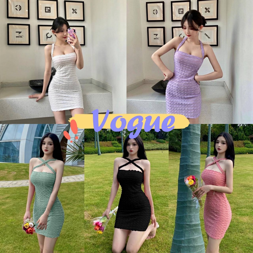 Vogue 🌟พร้อมส่ง🌟 เดรสผ้าชีฟองผ้านิ่มใส่สบายมากเดียวหยักทั้งตัว (6066) -N