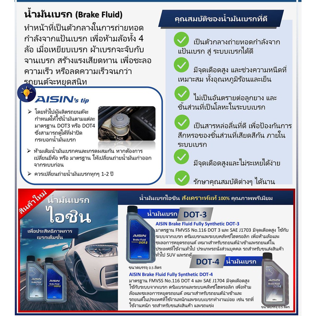 Aisin น้ำมันเบรค ไอชิน สูตรสังเคราะห์ 100% Fully Synthetic ขนาด 500ml / น้ำมันเบรค น้ำมันคลัทช์ DOT4 DOT3 - รูปที่ 5