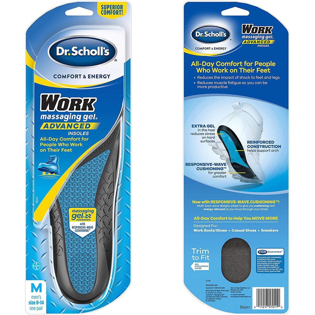 Scholls WORK Massaging Gel Advanced Insoles 1 Count Dr // All-Day Shock Absorption and Cushioning for Hard Surfaces Mens 8-14 Packaging May Vary 