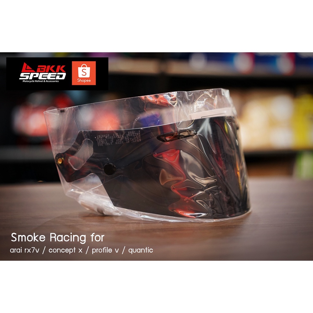 ชิว Smoke Arai (Racing มีปุ่มใส่ Tear off) ของแท้  สำหรับ RX7V / RX7X / Chaser X / QV pro / Concept X / Renegade V