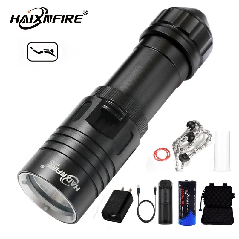 Haixnfire DV32 XM-L2 ไฟฉาย LED ใช้แบตเตอรี่ 18650 26650 สําหรับไฟฉายดําน้ํา