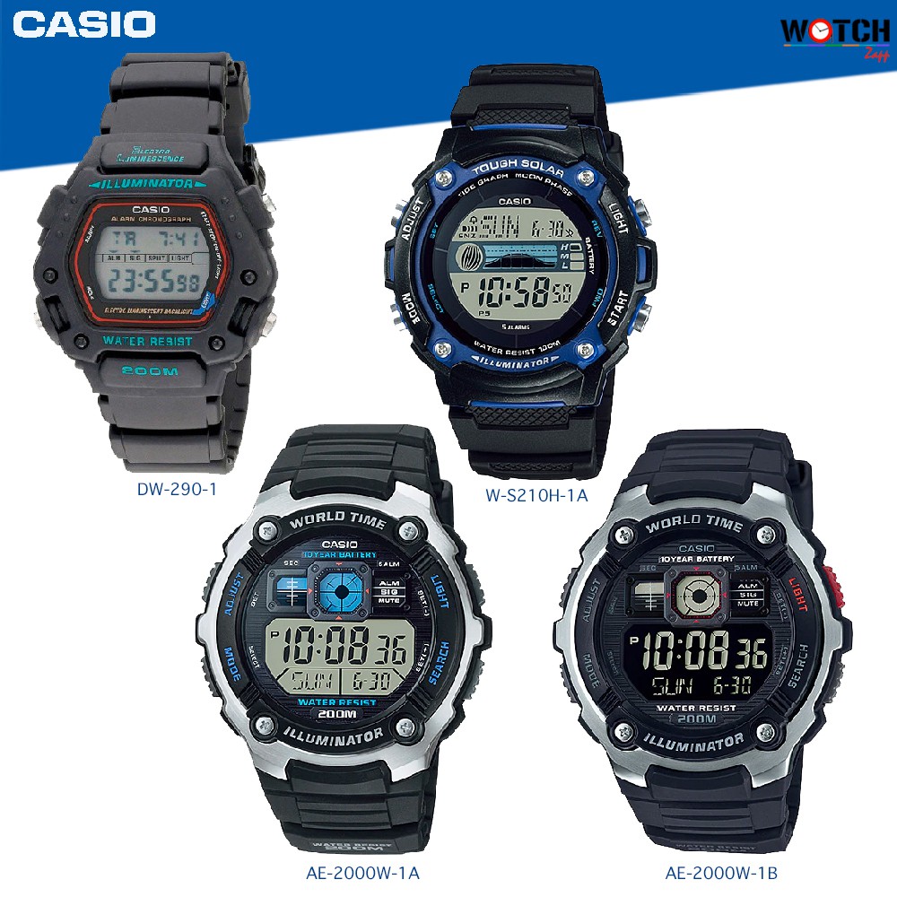 Casio Standard นาฬิกาข้อมือ นาฬิกาคาสิโอ ผู้ชาย สายเรซิน รุ่น AE-2000W-1 W-S210H-1 DW-290 DW-290-1