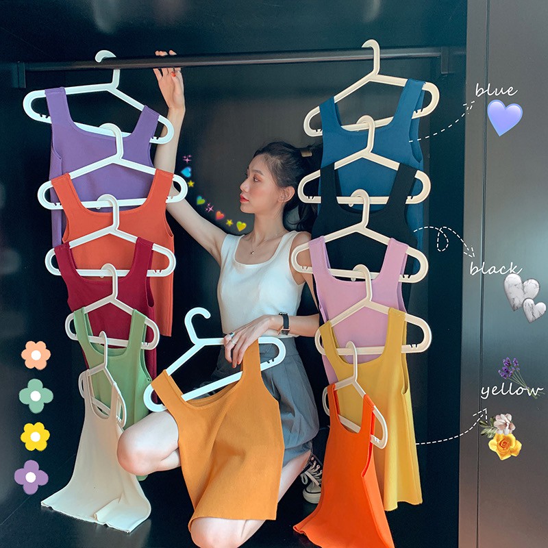 Cicishop(พร้อมส่ง)(K248)เสื้อกล้ามไหมพรมสีพื้นคอสามเหลี่ยมทรงเป๊ะ สีสดเด่นสุดๆ