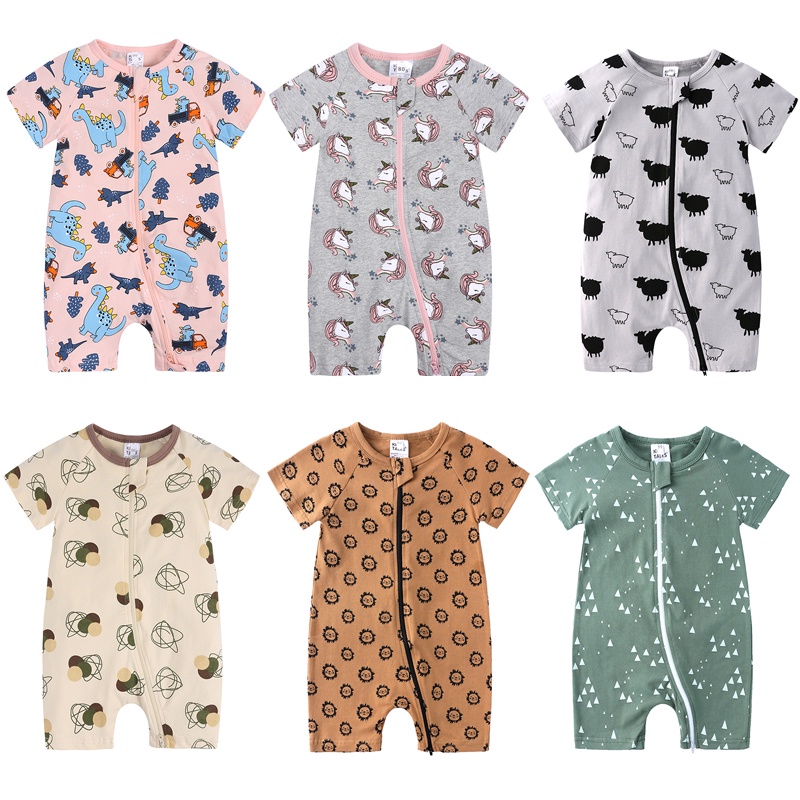 3-36 M ฤดูร้อนบอดี้สูทสําหรับทารกแรกเกิดเสื้อผ้าเด็กทารกชาย Sleepsuit ผ้าฝ้ายการ์ตูนไดโนเสาร์ One Piece Jumpsuit เด็กวัยหัดเดินชุดนอนชุด