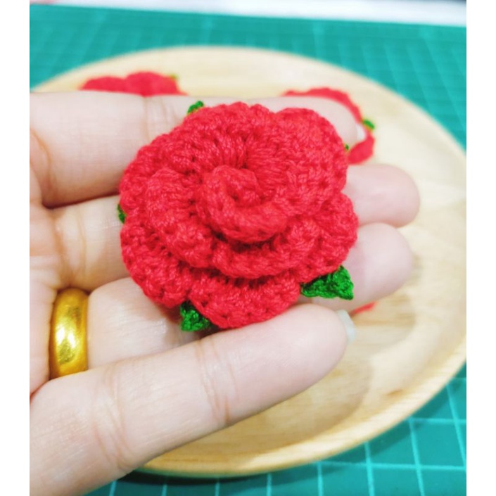 ดอกกุหลาบ ดอกไม้ถัก ดอกกุหลาบถัก 3.5cm.