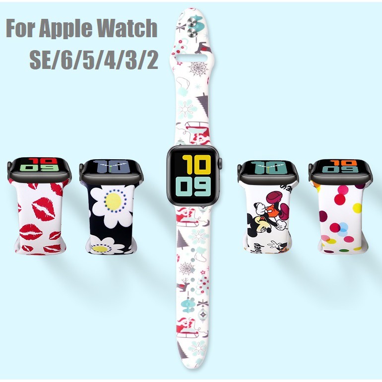 สาย applewatch สายนาฬิกาซิลิโคนนุ่ม พิมพ์ลาย ขนาด 38 มม. 40 มม. 42 มม. 44 มม.สำหรับ  สายนาฬิกา applewatch iWatch 6/5/4/3/2/1