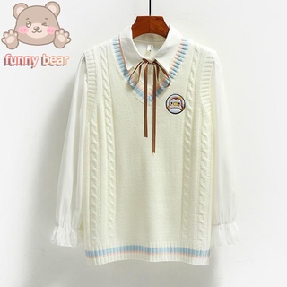 เสื้อกั๊กไหมพรมเกาหลี สไตล์วิทยาลัย