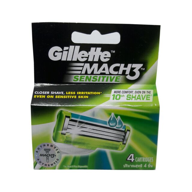 Gillette Mach 3 Sensitive ยิลเลตต์ ใบมีดโกนมัคทรี เซนซิทีฟ ปริมาณ 4 ...