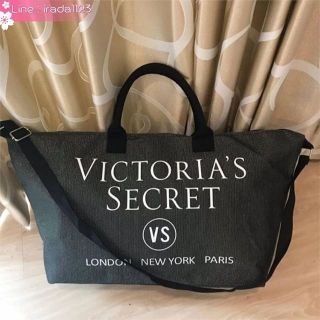 Victorias Secret CANVAS GLITTER GREY LARGE RUNWAY SLING BAG  ของแท้ ราคาถูก