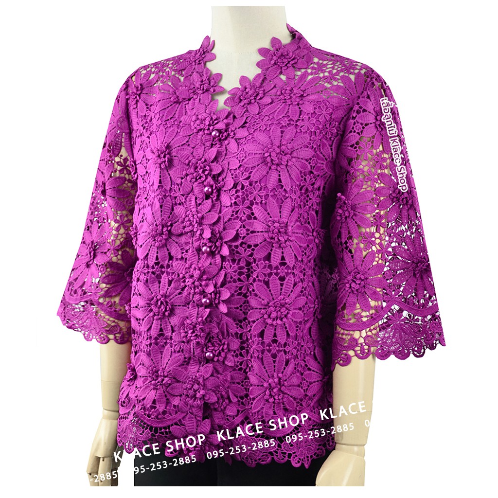 เสื้อลูกไม้ OKI387 ยี่ห้อ In Ka Oil ไซด์ 38 - 48 กระดุมหน้า ลูกไม้ทั้งตัว ซับในลินินแท้ 100% - NEUROT