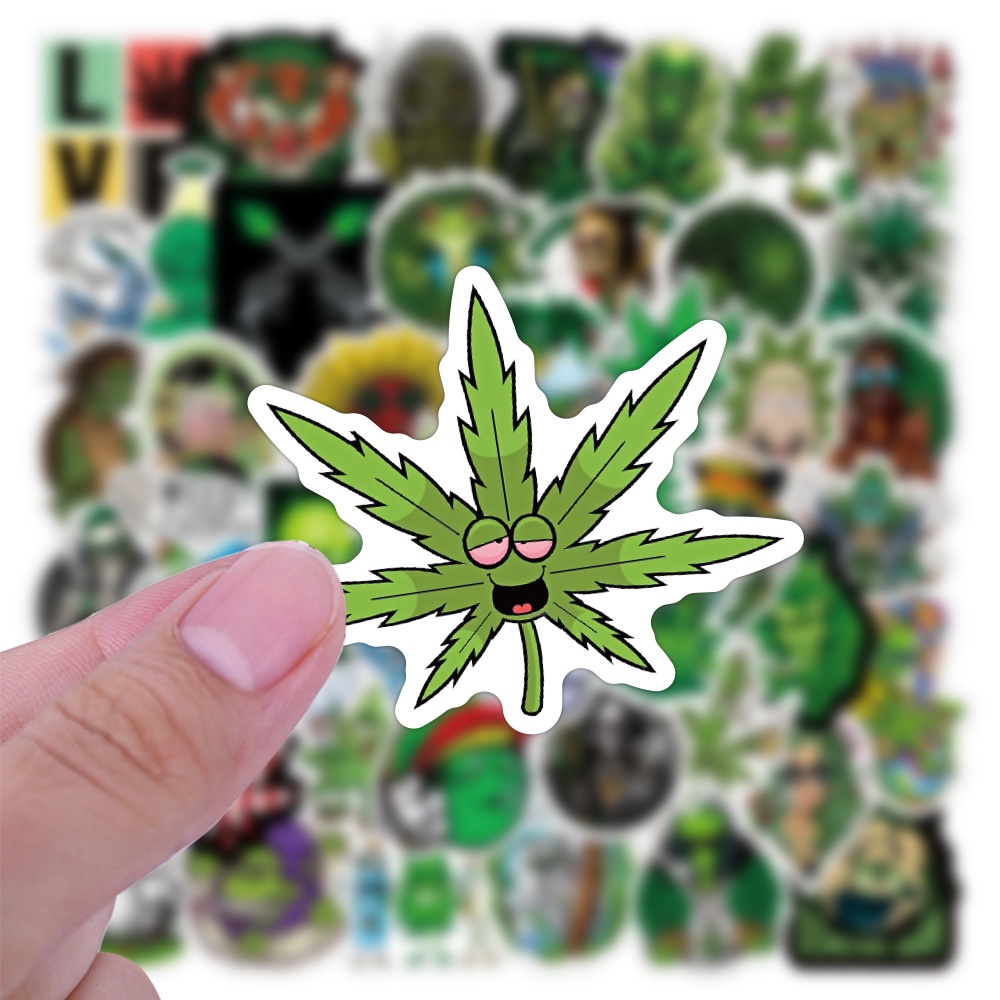 พร้อมส่ง!กัญชาไทย green plants sticker สติกเกอร์ กันน้ำ รูปแบบที่แตกต่างกัน KFC starbuck weed 50ชิ้น