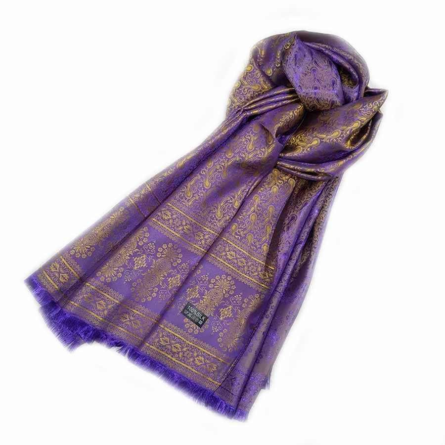 Sarong Thai Silk Scarf - Purple & Gold