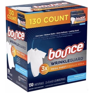 พร้อมส่ง 130แผ่น แผ่นน้ำหอมอบผ้า Bounce WrinkleGuard Outdoor Fresh Scent Fabric Softener- 130ct