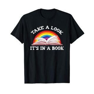 เสื้อยืดผ้าฝ้ายพิมพ์ลายขายดี เสื้อยืด พิมพ์ลายหนังสือ Take A Look It In A Book Rainbow