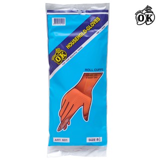 ถุงมือแม่บ้านOK สีส้ม8.5 (1คู่) RUBBER GLOVES