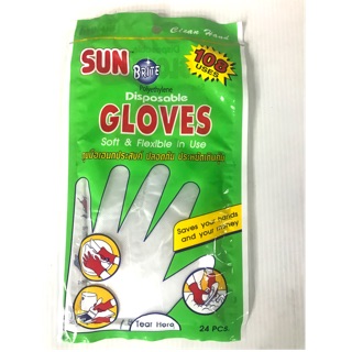 ถุงมือถุงพลาสติก24ชิ้น SUN 5ห่อ100บาท