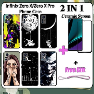 2 IN 1 Infinix Zero X Zero X Pro เคสโทรศัพท์ พร้อมกระจกนิรภัย เซรามิค ป้องกันหน้าจอ โค้ง ฟิล์มนิรภัย ด้านนอก อวกาศ