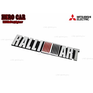 โลโก้ LOGO RALLIART สีเงินขอบดำ โลหะ ติดรถยนต์ MITSUBISHI ได้ทุกรุ่น ขนาดยาว 16.8cm กว้าง 3cm.