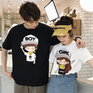 เสื้อวินเทจชาย - **พร้อมสต็อก**คู่น่ารัก TEE UNISEX พิมพ์กราฟิกแขนสั้นเสื้อยืดแฟชั่น/คู่