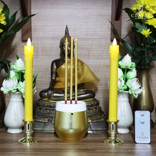 Claire Candle ชุด ธูปไฟฟ้า LED 3 ดอก 30 ซม. สีเหลืองทอง พร้อมเชิงเทียนไฟฟ้า 27.5 ซม.