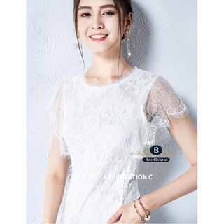 เสื้อผ้าลูกไม้หรูแขนสั้น Short sleeve lace shirt (White)