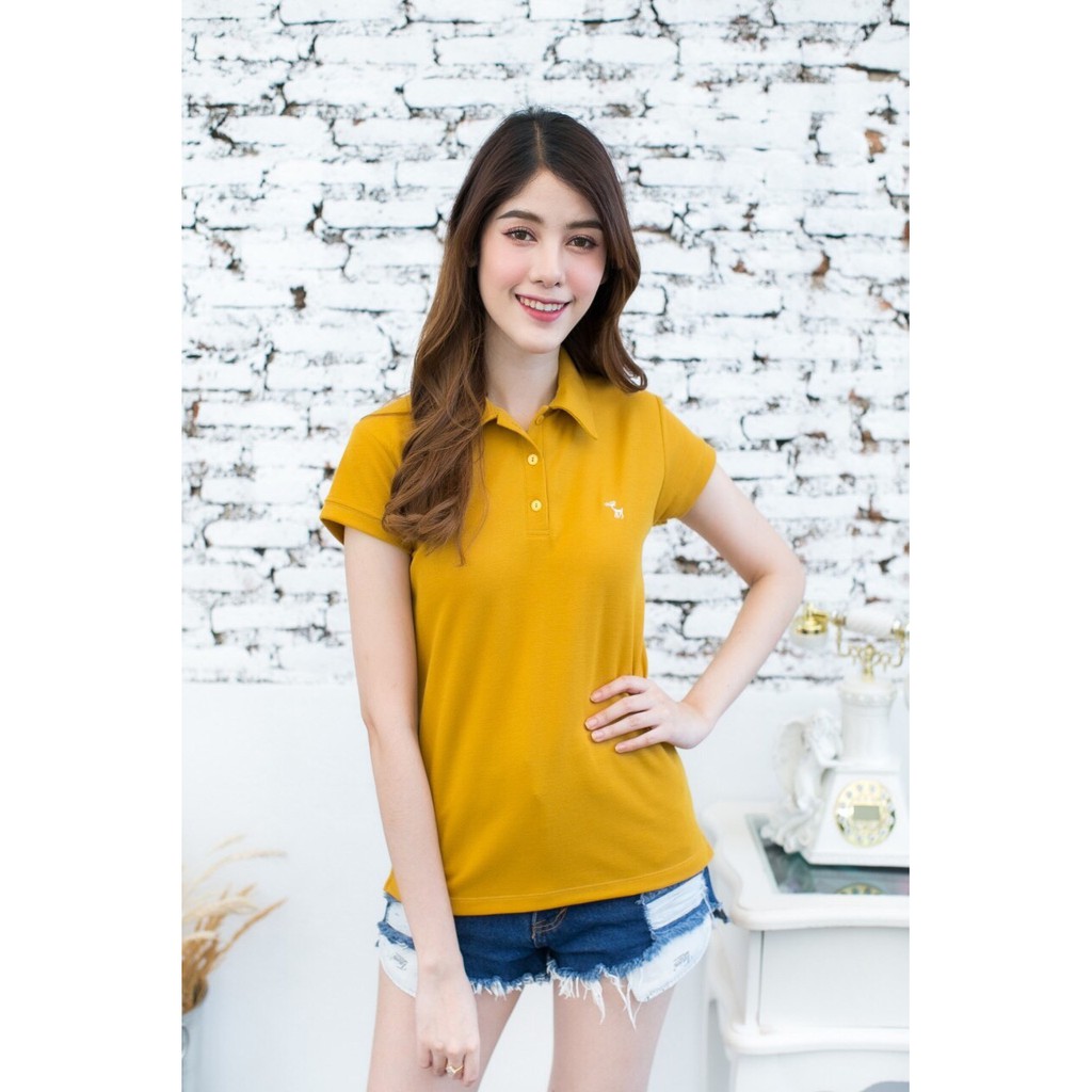 เสื้อโปโลหญิงสีเหลืองมัสตาร์ด