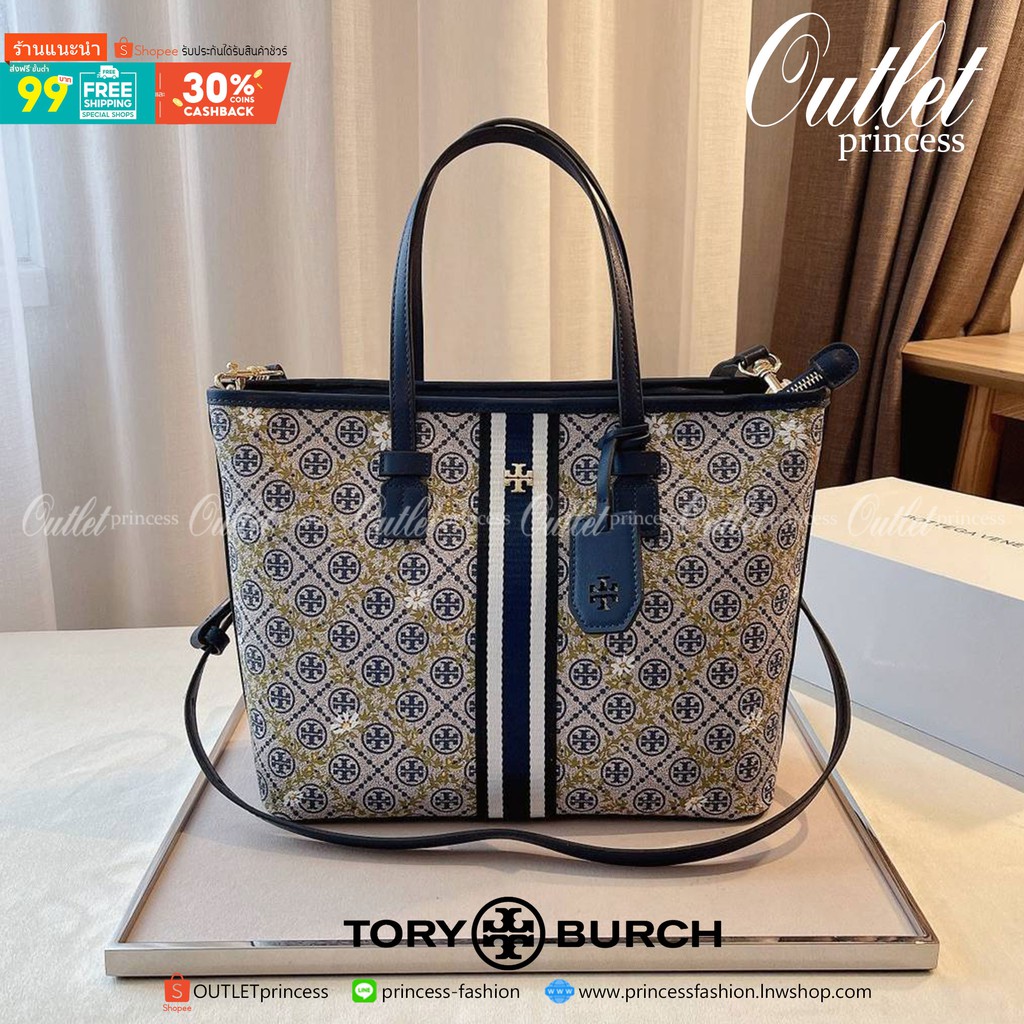 OUTLET ของแท้ ?% TORY BURCH T MONOGRAM FLORAL VINE SMALL TOP-ZIP TOTE BAG  คอลเลคชั่นรุ่นยอดนิยม กระเป๋าช้อปปิ้งเดซี่ | Shopee Thailand