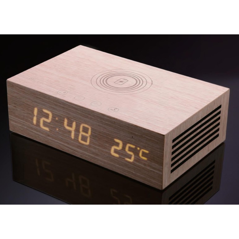 Homtime M9-Qi Wireless Charging Wooden Bluetooth Alarm Clock Speaker