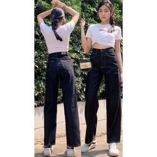 S-38 Atom jeans กางเกงยีนส์เอวสูงทรงกระบอกใหญ่เรียบ สีดำสนิม รุ่นนี้ขายดีมากก