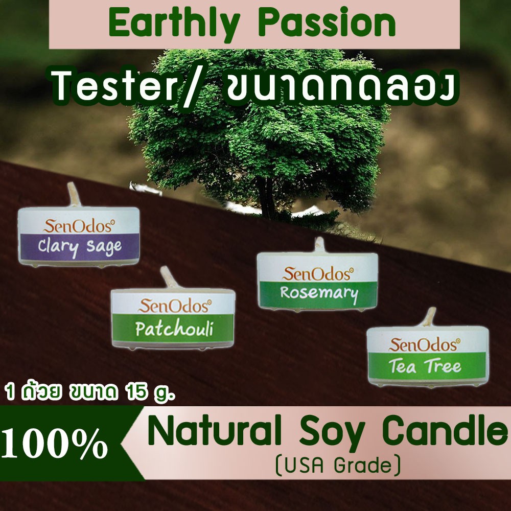SenOdos เทียนหอม ไขถั่วเหลืองแท้ เทียนหอมอโรม่า กลิ่นหอมดื่มด่ำธรรมชาติ ขนาดทดลอง เทสเตอร์ Earthly Passion 15g.