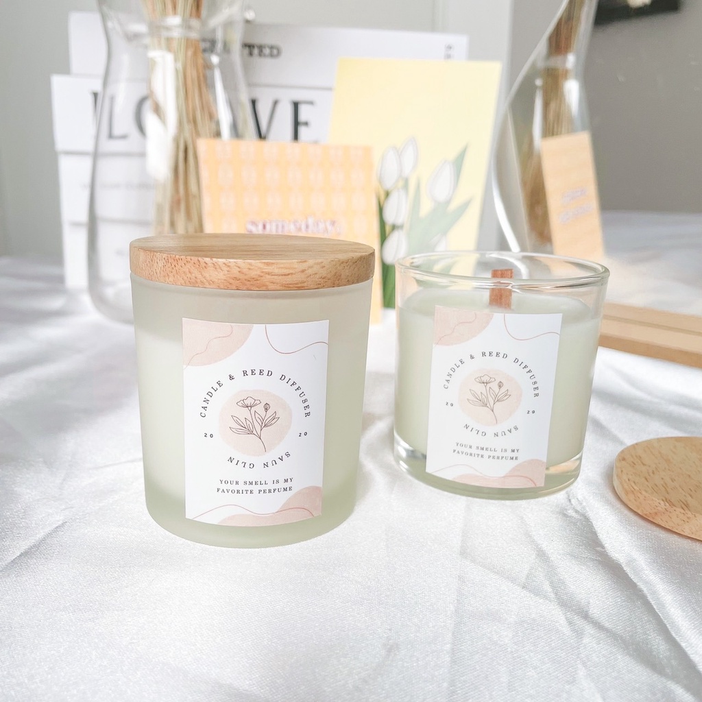[ Aroma scented candle organic 100%]🕯️ 100g เทียนหอมไขถั่วเหลือง เทียน ของชำร่วย ของขวัญ ออแกนิก ฝาไม้ แก้วขุ่น handmade