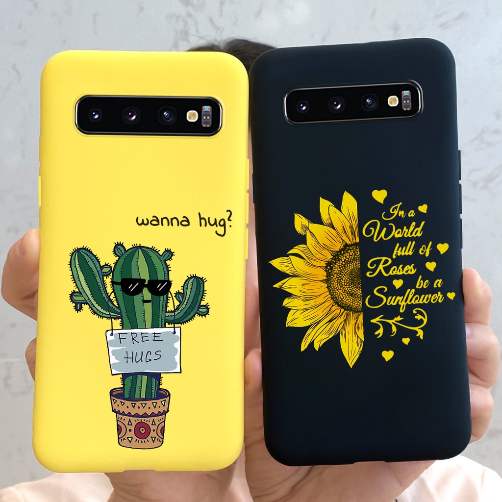 Samsung Galaxy S10 / S10e / S10 Plus S10 + เคสนิ่ม บาง เคลือบด้าน แฟชั่น ดอกไม้ กระบองเพชร กันกระแทก เคสกันชน