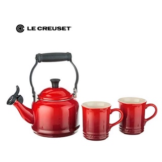 🚚 พร้อมส่ง กาน้ำพรัอมแก้ว Mug Le Creuset Enamel On Steel Demi Kettle &amp; Stoneware Set of 2 Mugs, 1.25 qt. Kettle &amp; Mugs