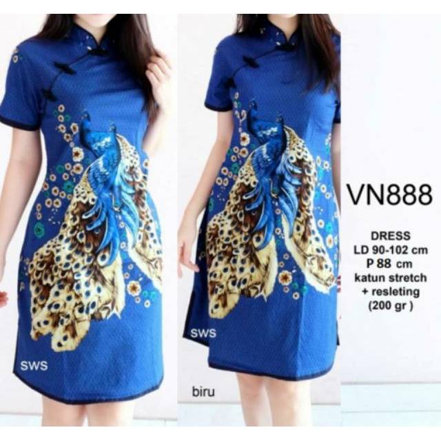 MERAH VN888 PARTY DRESS CHEONGSAM DRESS RED DRESS จีนใหม่ YEAR DRESS OFFICE DRESS PARTY DRESS BLUE D