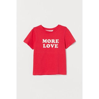 H&amp;M เสื้อยืดแขนสั้นเด็กผู้หญิง สีชมพูสด แต่งตัวอักษร More Love