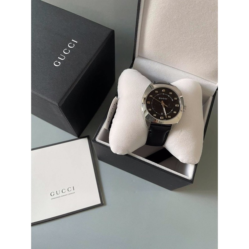 New🤍GUCCI Black Dial Leather Watch 41mm