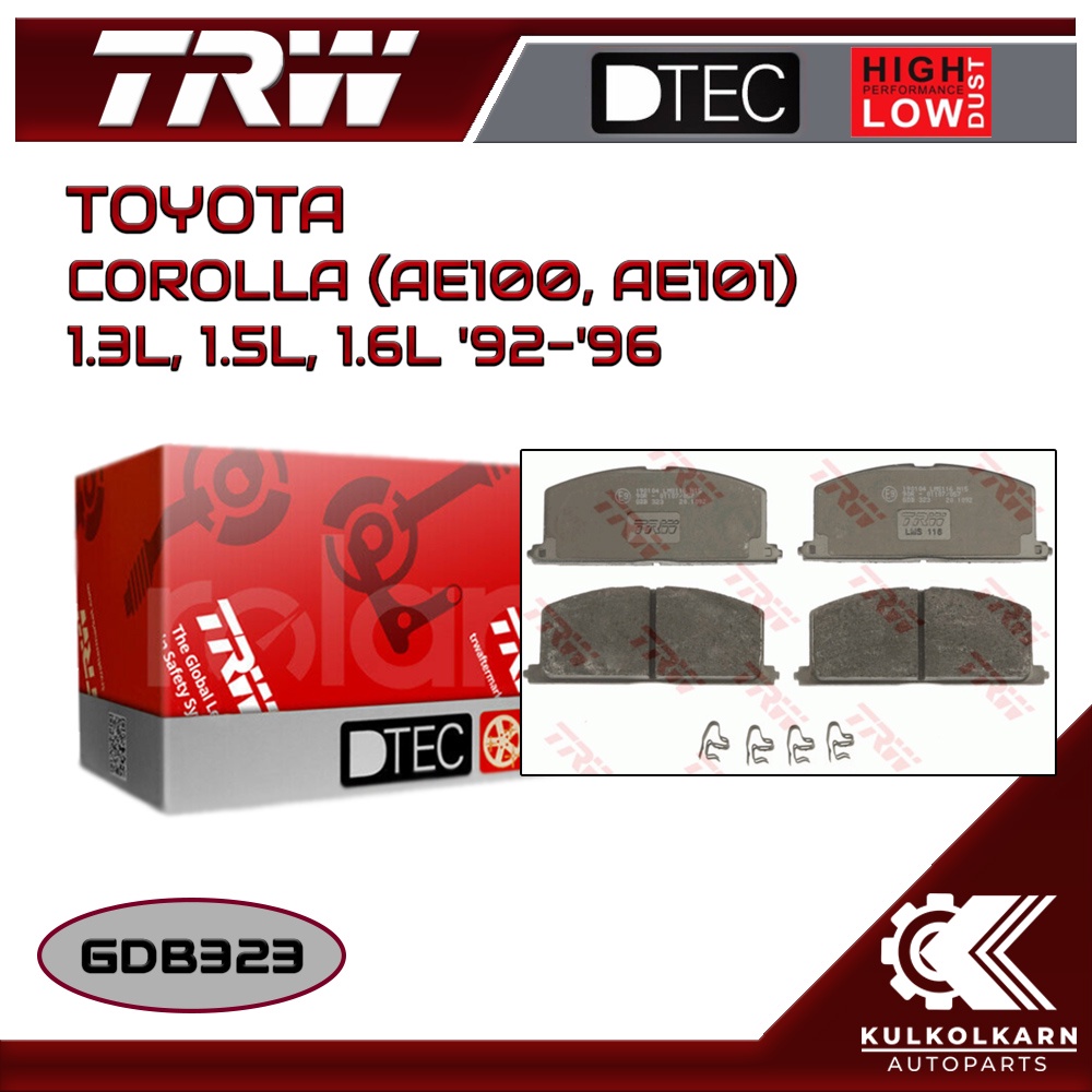 ผ้าเบรคหน้า TRW สำหรับ COROLLA (AE100, AE101) 1.3L, 1.5L, 1.6L '92-'96 (GDB323)