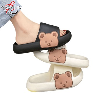 QiaoYiLuo รองเท้าแตะผู้หญิง รองเท้าแตะแบบสวม ลายการ์ตูนหมี สไตล์น่ารัก
