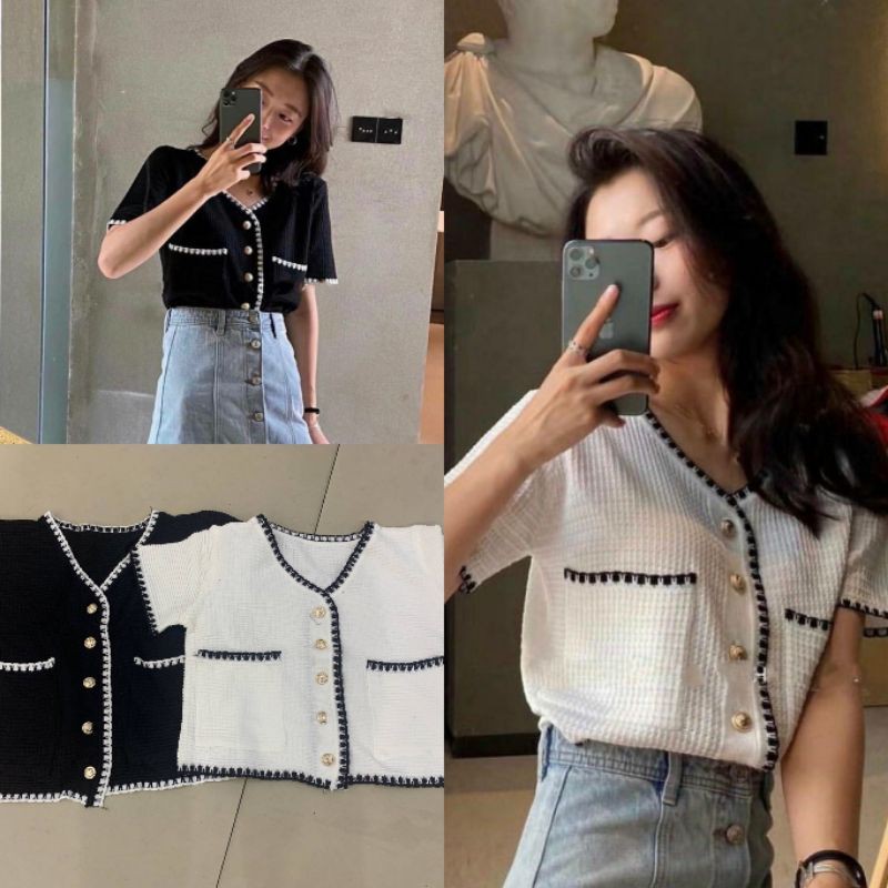 🌈SpinnyHouse🌈 เสื้อไหมพรม งานทอสวยมากๆ ชั่วโมงนี้มันต้องมี ‼️กระดุมทองสามารถแกะได้‼️ (y22) A-067-3-D