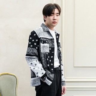 Mr.834 เสื้อแจ็คเก็ตผู้ชาย Curfew Bandana Jacket สี Black &amp; White