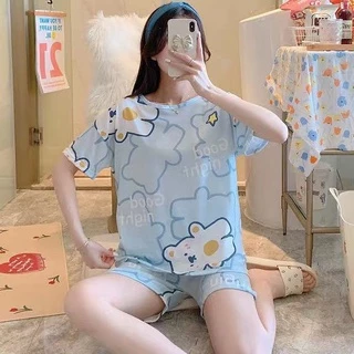 ชุดนอน ชุดนอนคอกลม แขนขาสั้น ผ้าคอตตอน ผ้านิ่ม ใส่สบาย