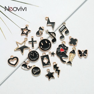 20pcs สีดำและสีขาวยิ้มหยดน้ำมัน Charms เคลือบแมวน่ารัก Star Love รูปร่างจี้สำหรับเครื่องประดับทำ DIY สร้อยคอสร้อยข้อมืออุปกรณ์เสริม