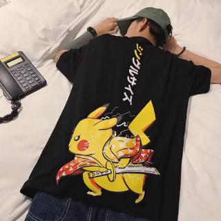 Pikachu -ดาบพิฆาตอสูรKIMETSU NO YAIBA เสื้อยืดคอกลมแขนสั้น แนวสตรีท T shirt ผู้ชาย ผู้หญิง คู่ลำลอง แฟชั่น เสื้อยืดลาย ส